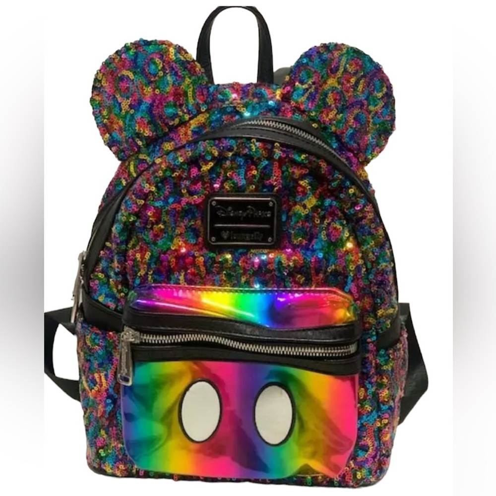Disney Park Loungefly Sequin Mickey Mouse Rainbow Mini Backpack 2019 RARE